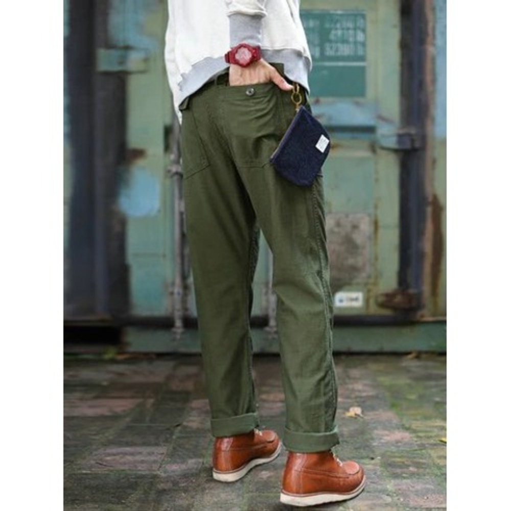 Men's Olive Green Casual Pants - Picture 3 of 6